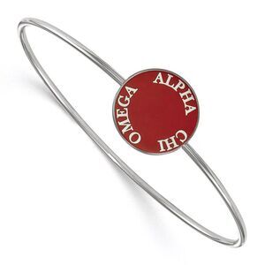 Sterling Silver Alpha Chi Omega Red Enamel Bangle - 7 in.